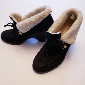 Michael Kors fleece lined short dress boots with wedge heel, black, size 8 1/2